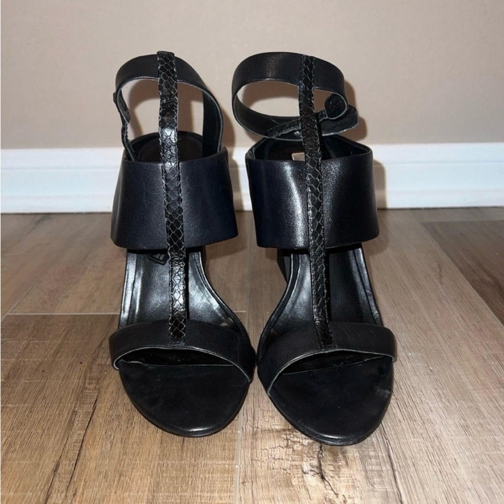 BCBGMaxAzria Black Stiletto Heels with Ankle Strap